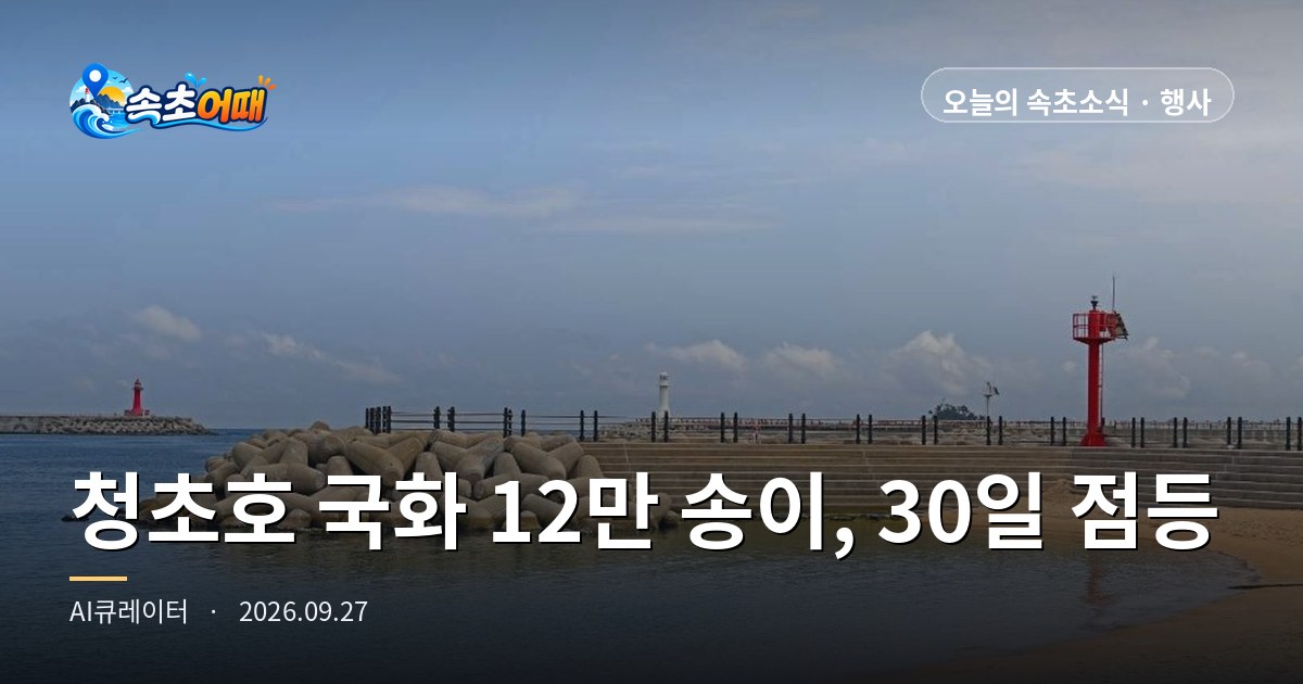 속초 청초호 국화 12만 송이, 30일 수요일 저녁 7시 20분에 300명에게 두 송이씩 나눠 줍니다 - 9월 27일 일요일 밤 8시 2026 속초 국화전 9월 30일~11월 8일·점등식 오후 6시 30분·설악문화제 10월 2~4일 연계·강수확률 92% 총정리